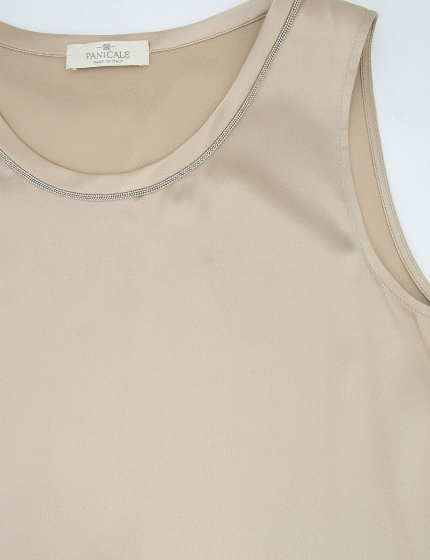 Panicale Sleeveless Silk Top With Luminous Detailing