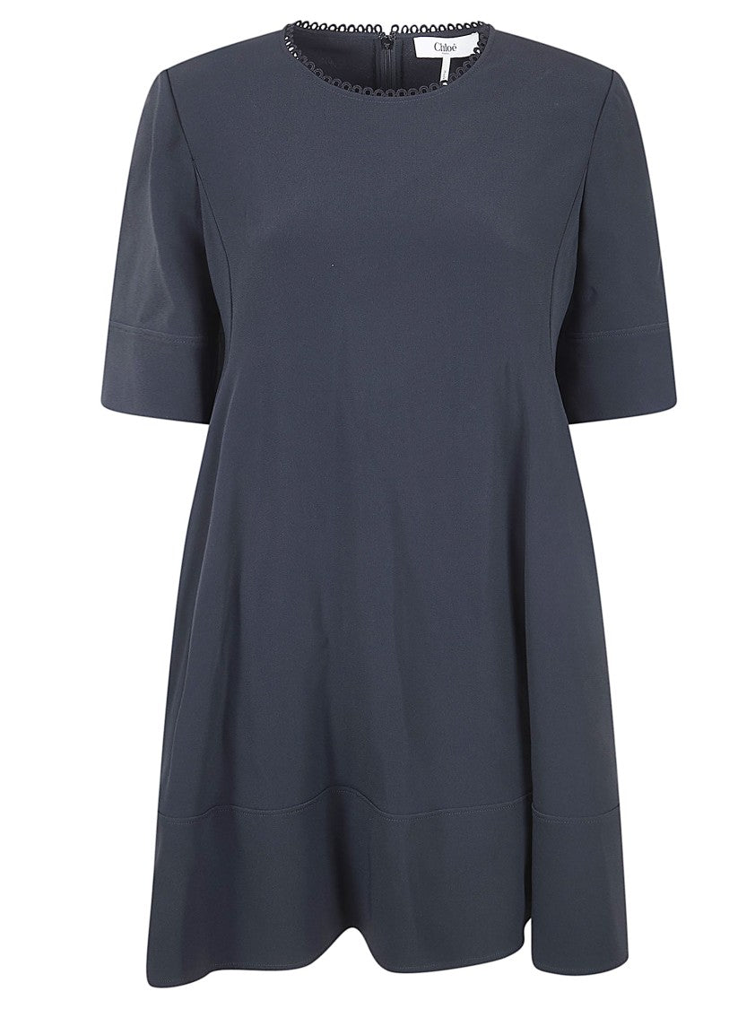 Chloé Fluid A-Line Skater Dress With Scalloped Neckline