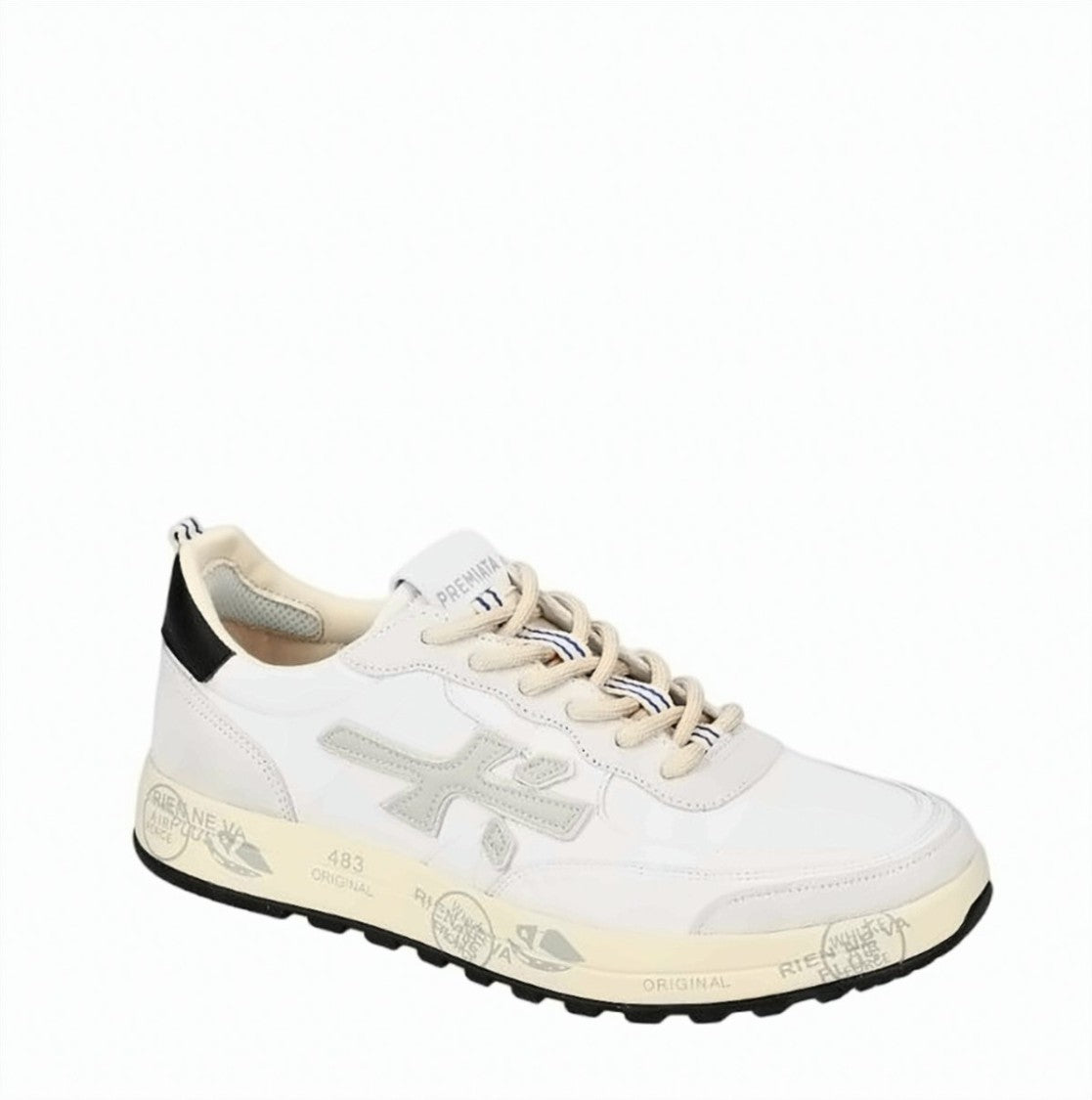 Premiata White Beige Vintage Effect Sneakers