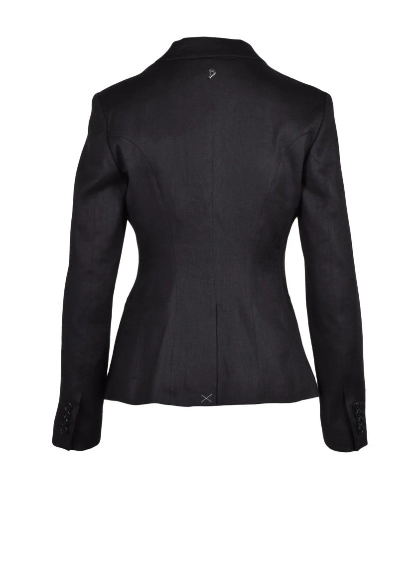 Dondup Black Rounded Linen Viscose Elastane Blazer Jacket