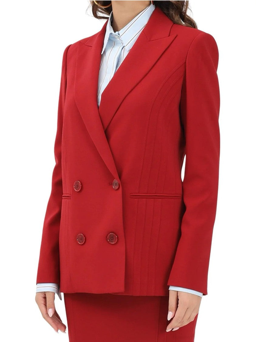 Patrizia Pepe Red Polyester-Blend Double-Breasted Blazer