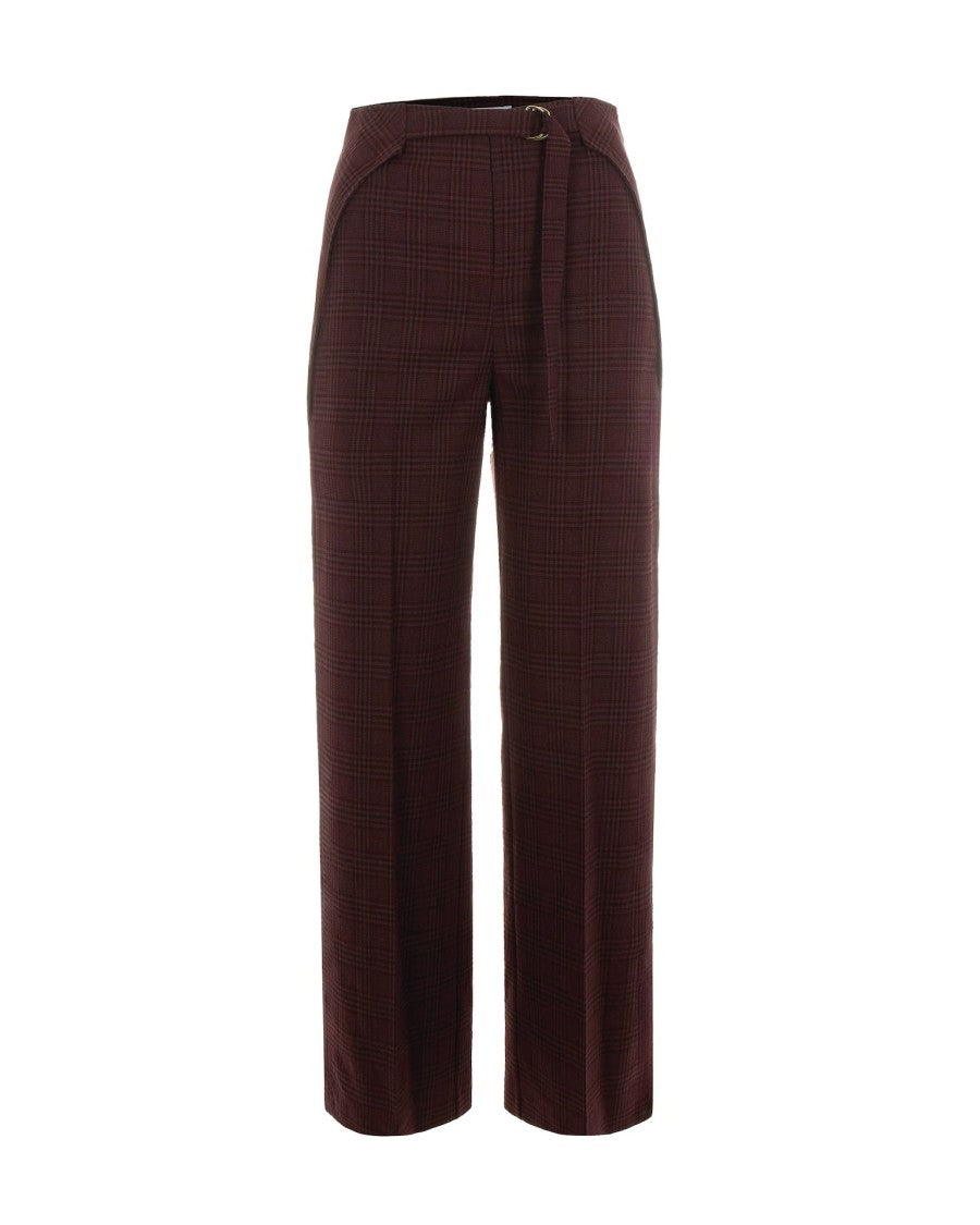 Patrizia Pepe Flowing Checked Pants – Purple Red