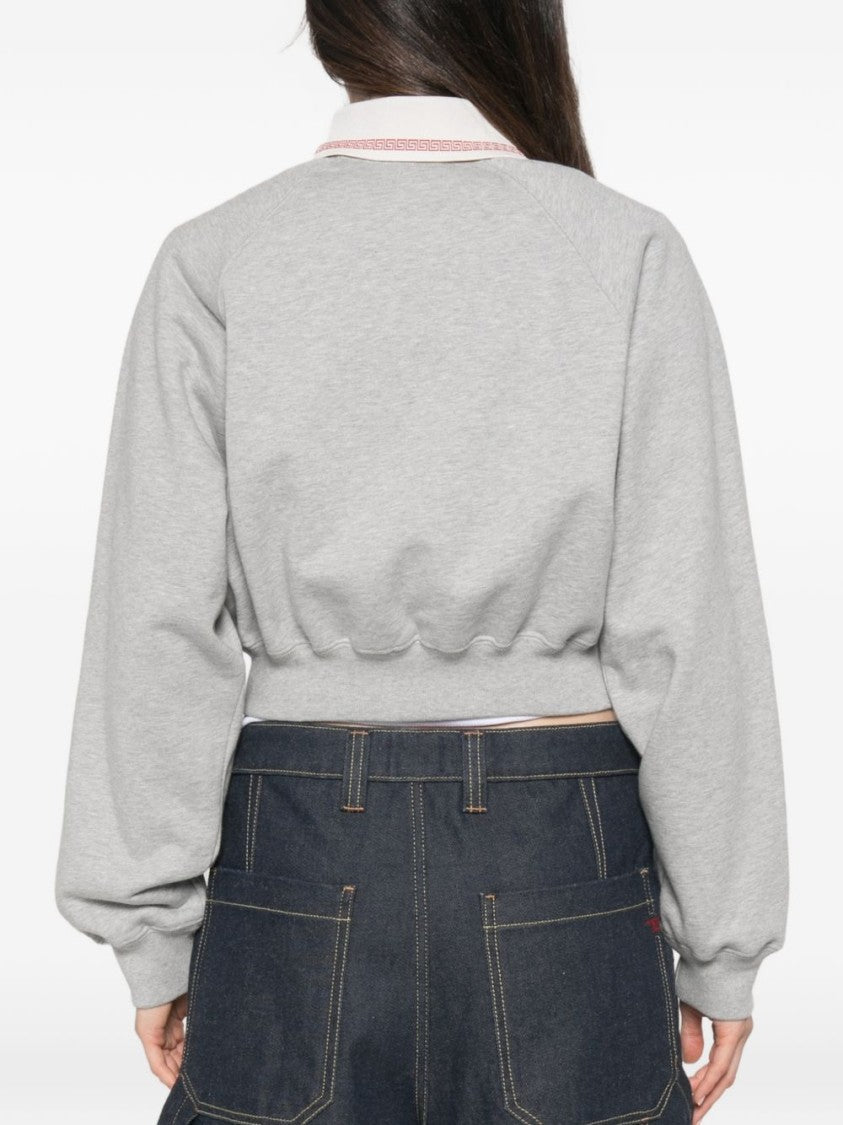 Versace Light Grey Cropped Polo Collar Sweater