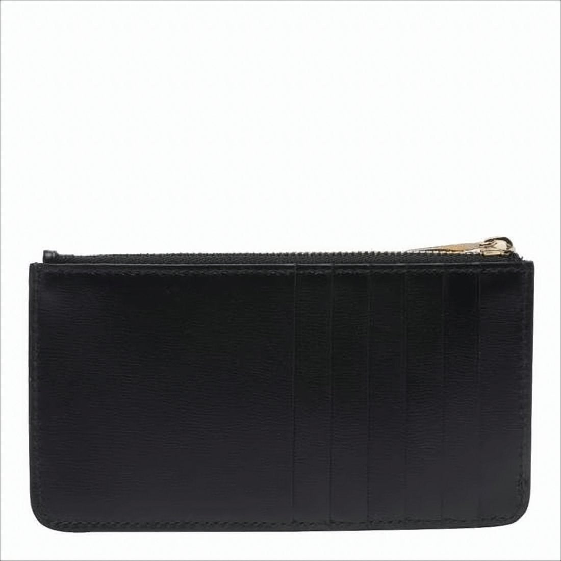 Ferragamo Rectangular Black Calf Leather Wallet With Gancini Logo