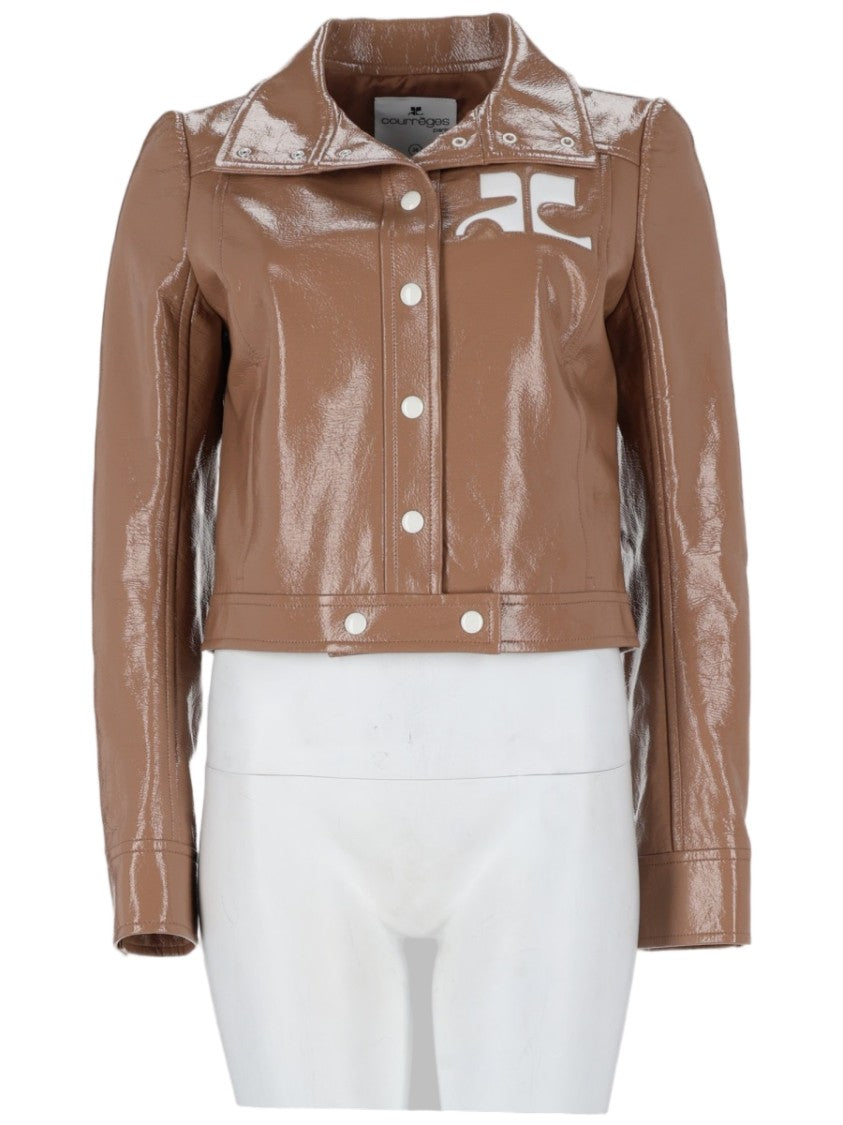 Courrèges Cropped Vinyl Jacket With Glossy Finish And Classic Collar