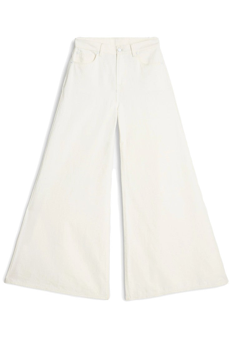 7 For All Mankind Wide-Leg White Linen Trousers With Minimalist Design