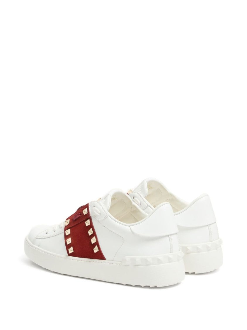 Valentino Garavani White Leather Sneakers With Red Suede Strap