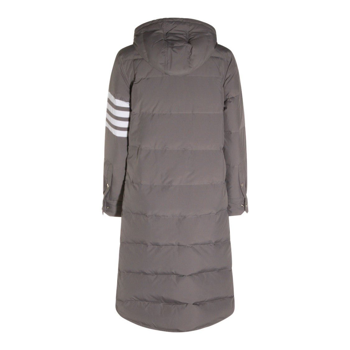 Thom Browne Quilted Grey Down Jacket With Iconic Sleeve Stripes