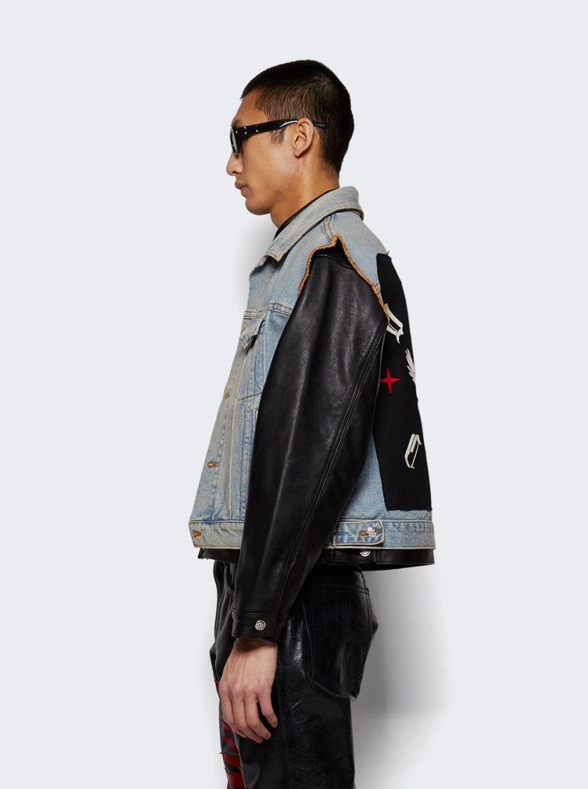 Earthling Vip Warrior Jacket Light Blue And Black Leather