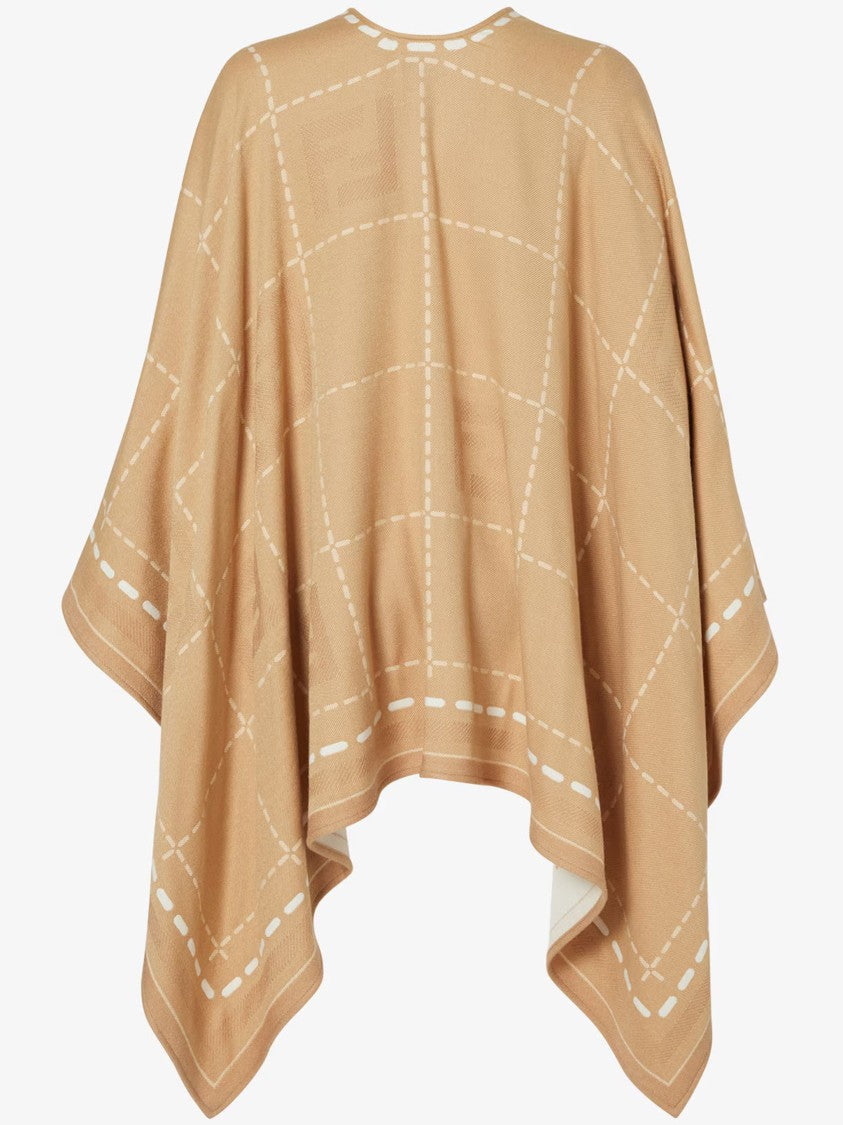 Fendi Macro Check Se Reversible Tan Poncho