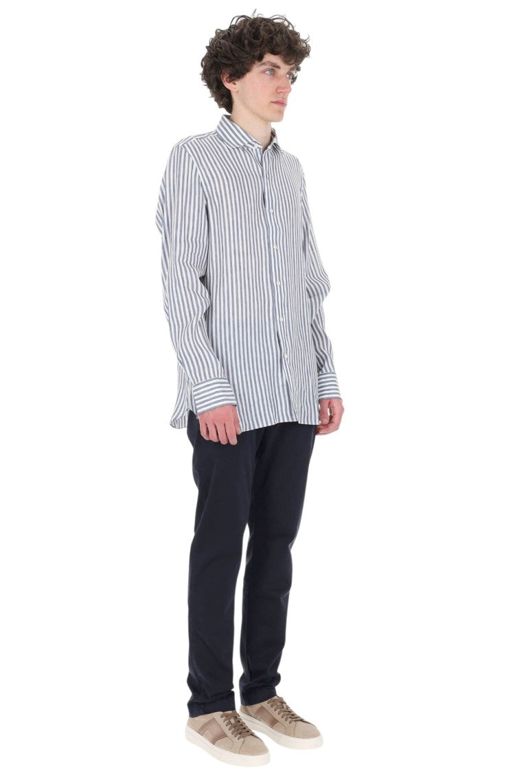 Finamore Gaeta Striped Linen-Lyocell Casual Shirt