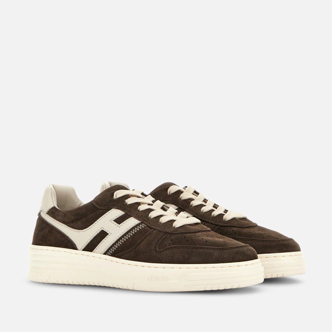 Hogan Lace-Up Brown Calfskin Shoes With Suede