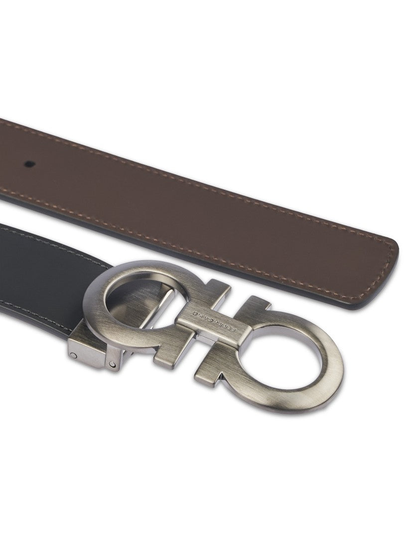 Ferragamo Reversible Leather Belt With Double Oval Buckle