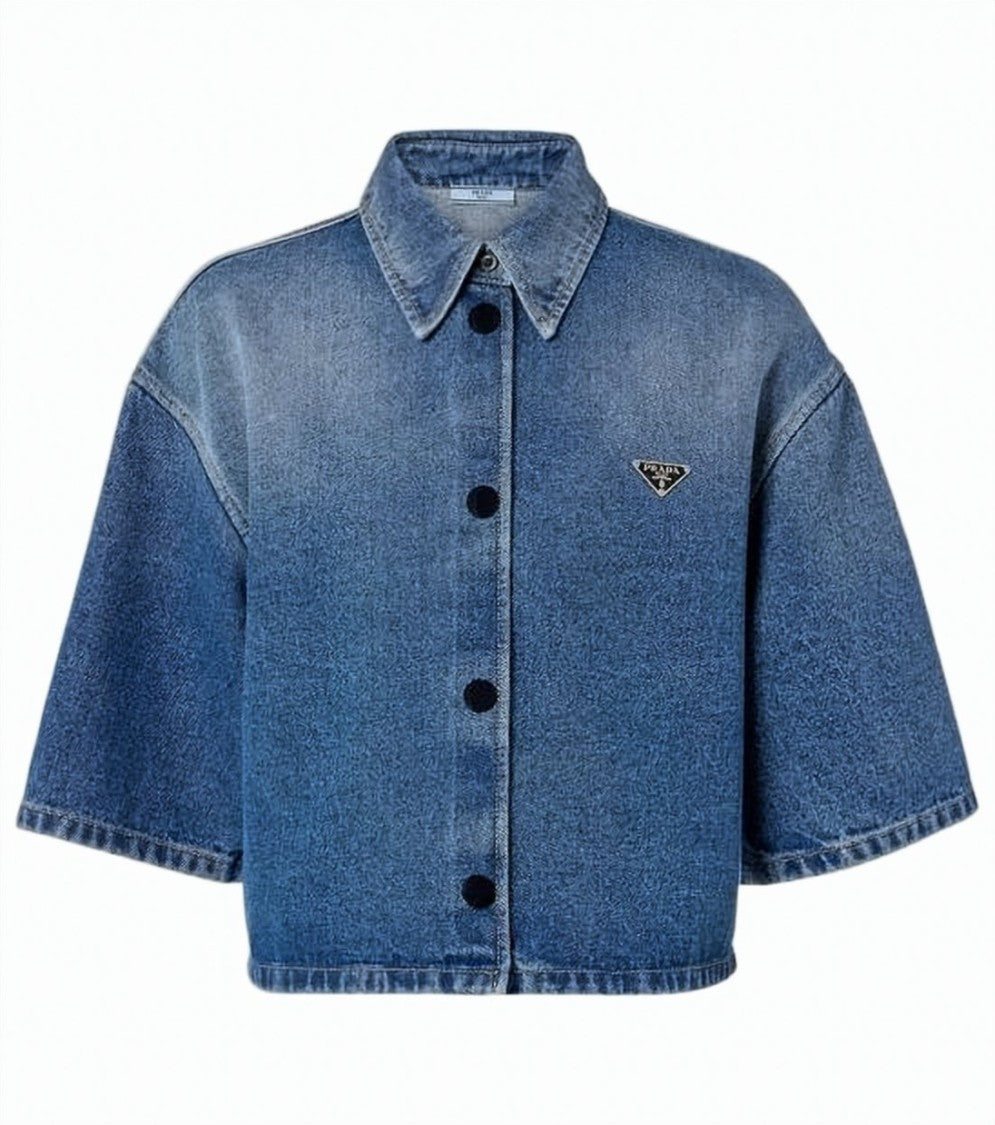 Prada Cropped Denim Shirt With Classic Collar
