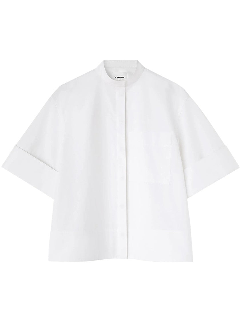Jil Sander White Stand-Up Collar Cotton Long-Sleeve Shirt
