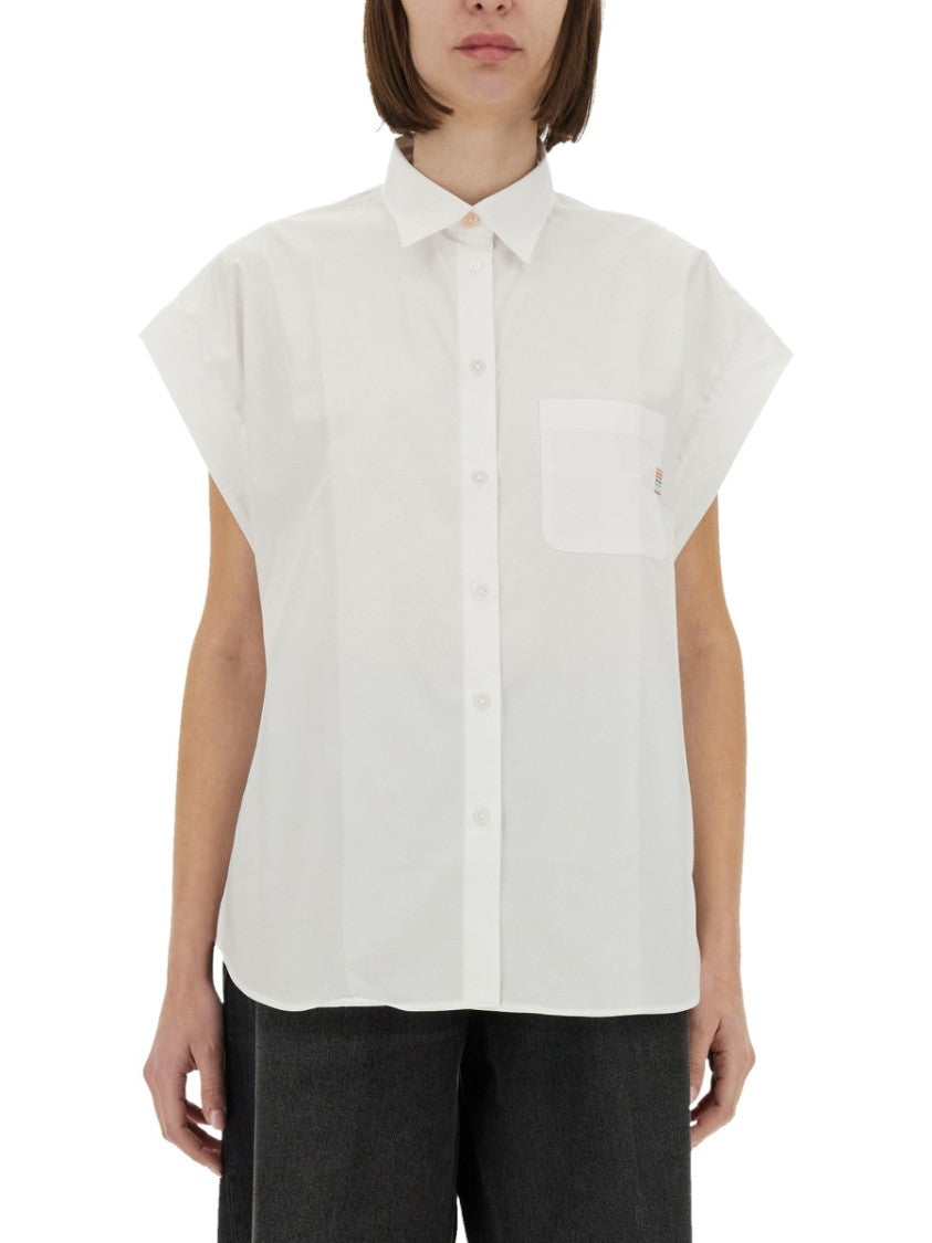Ps Paul Smith White Cotton Shirt With Short Rolled Sleeves
