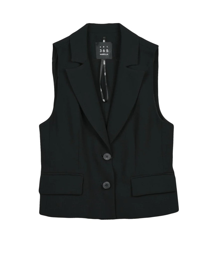 Marella Art.365 Tailored Black Vest With Classic Lapel And Flap Pockets