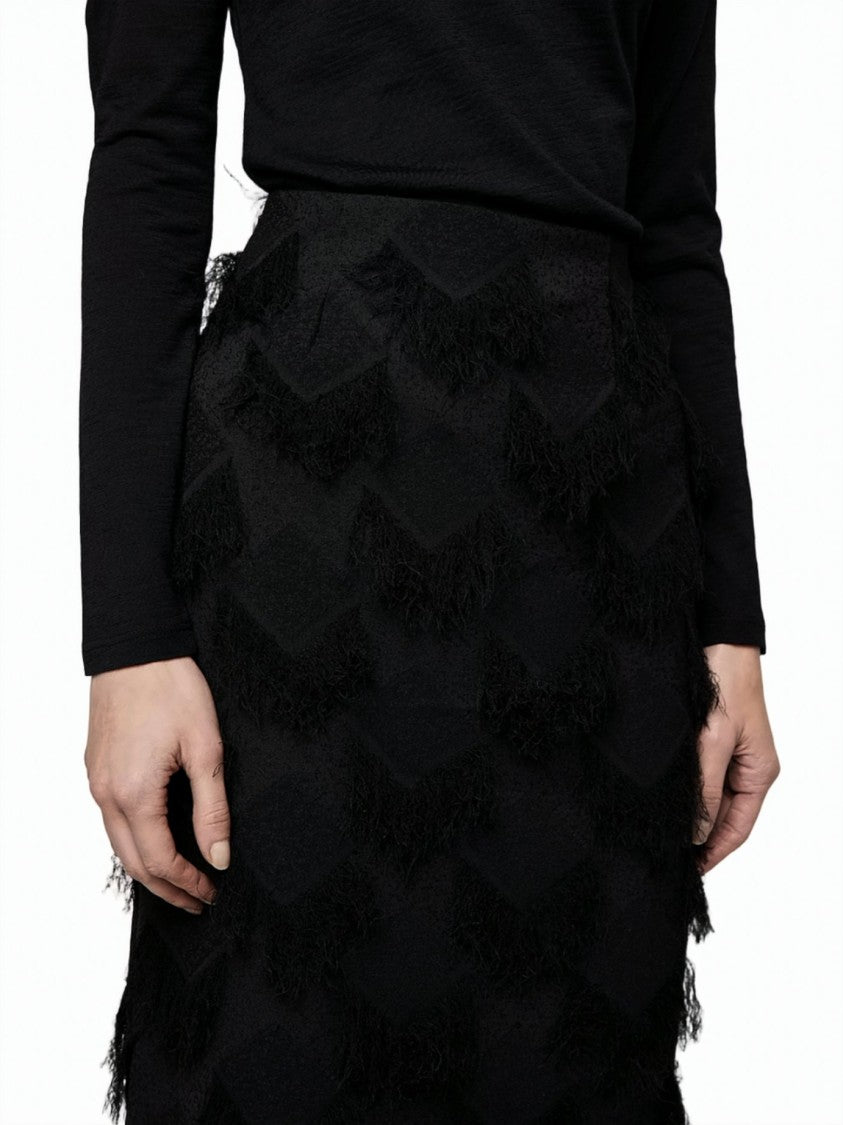 Alpha Studio Vrillé Diamond Pattern Fringed Midi Skirt