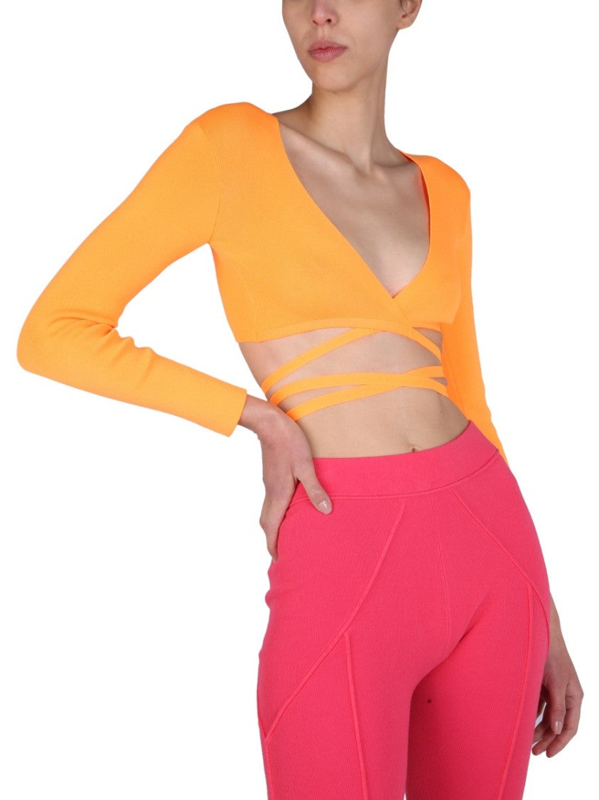 Msgm Cropped Top With Wide V-Neck