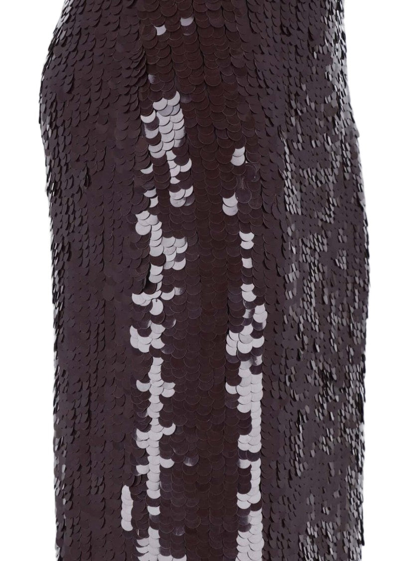 Parosh Brown Sequin Midi Skirt