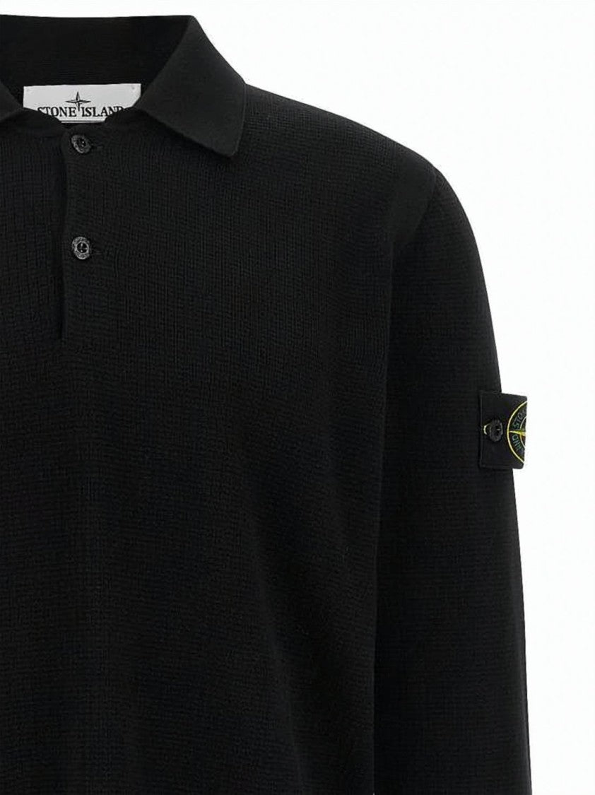Stone Island Textured Cotton Long-Sleeve Polo Shirt With Iconic Patch