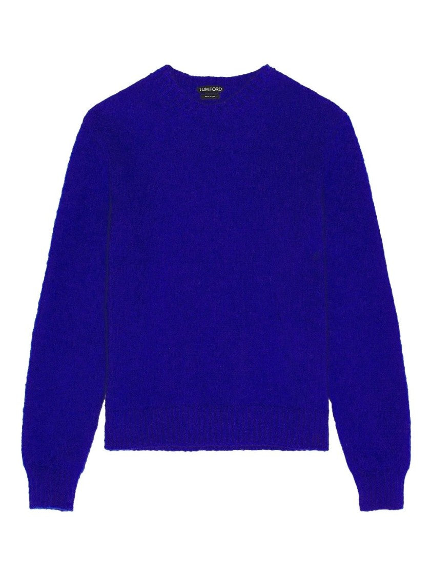 Tom Ford Royal Blue Cashmere Crewneck Sweater With Ribbed Details