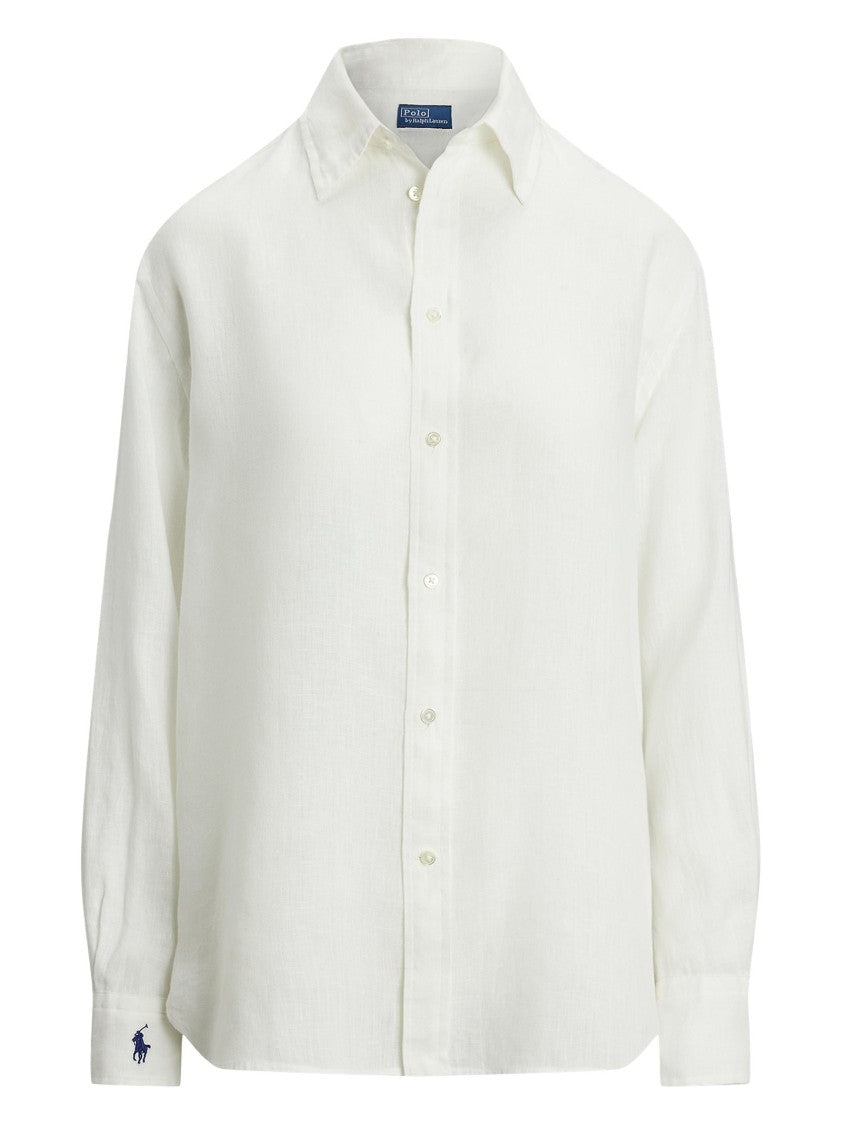 Polo Ralph Lauren Oversized White Linen Shirt With Pony Embroidery