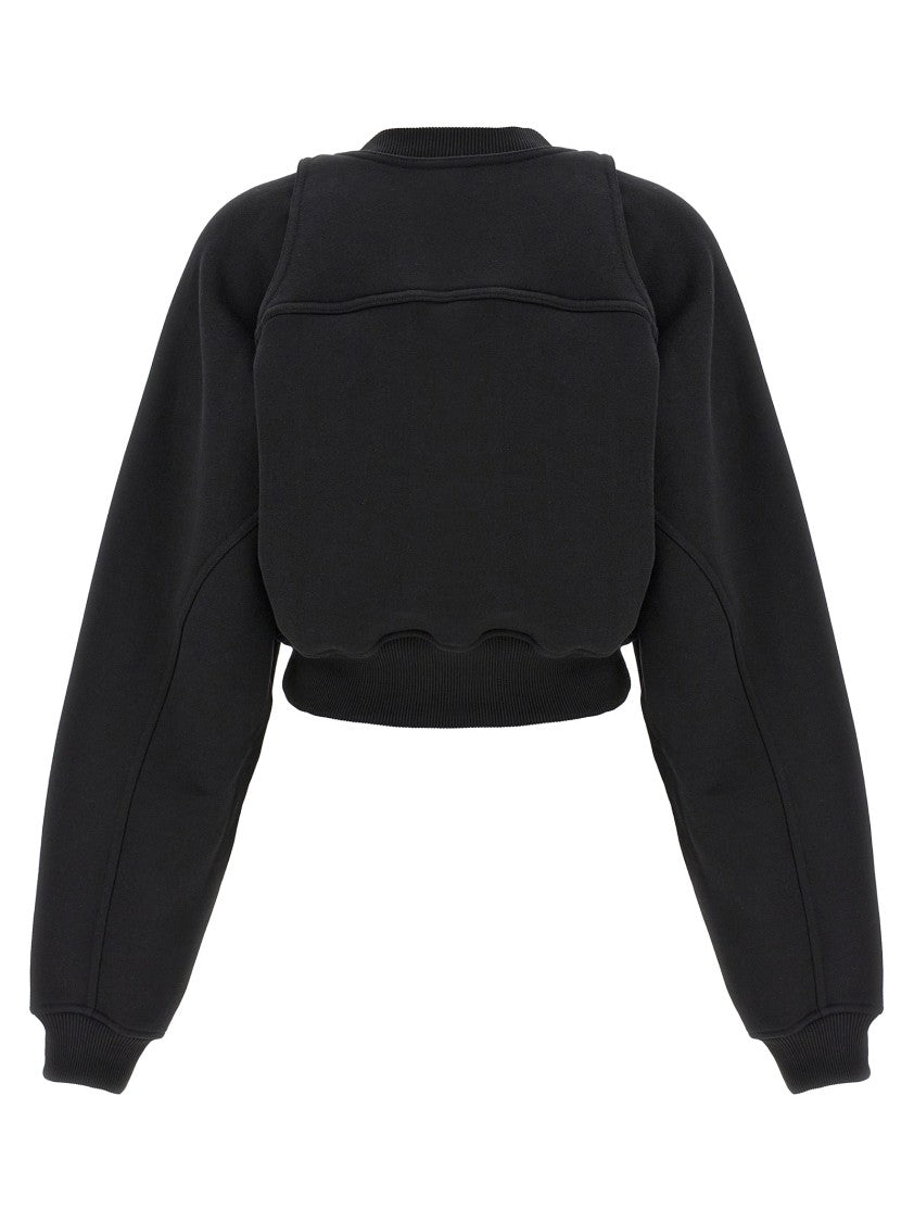 Off-White Cropped Crew Neck Sweatshirt With Harness Detail