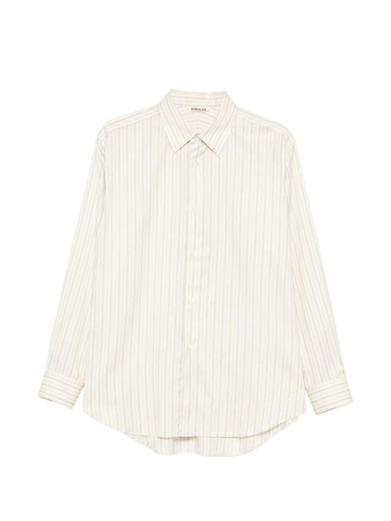 Auralee Vertical Stripe Long-Sleeve Shirt In Cotton And Silk Blend