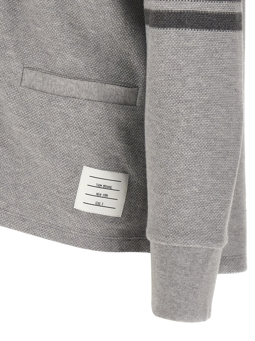 Thom Browne Honeycomb Knit Cardigan With 4Bar Intarsia And Asymmetrical Hem