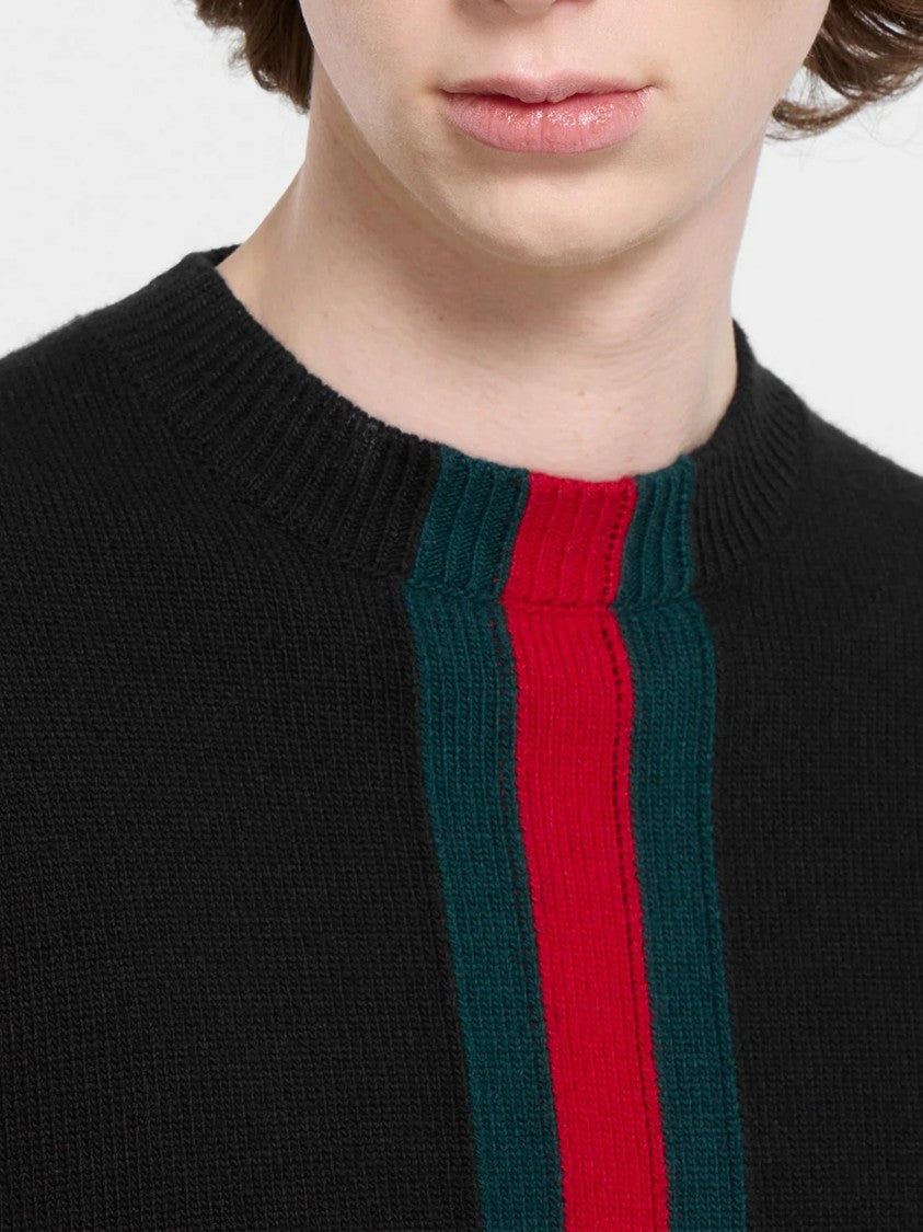 Gucci Black Knit Sweater Red/Green Vertical Stripes