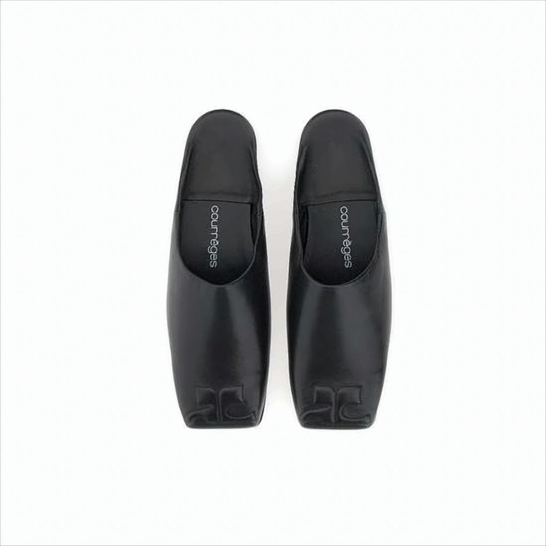 Courrèges Minimalist Black Lambskin Slip-On Mules With Embossed Detail