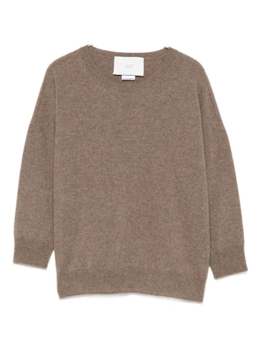 Vanisé Relaxed-Fit Brown Knit Sweater With Ribbed Cuffs