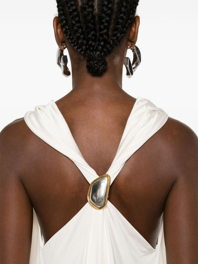 Lanvin Draped White Satin Finish Midi Dress