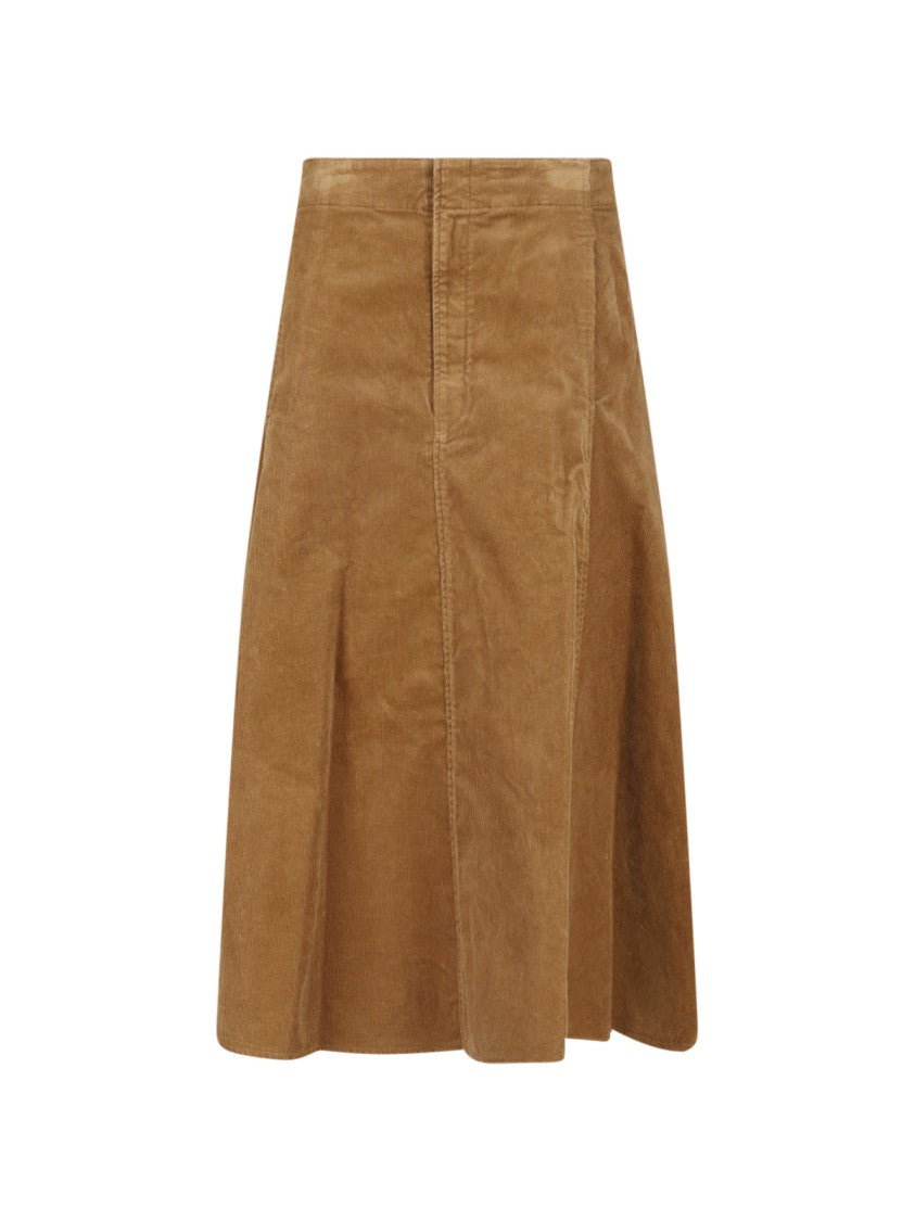 Polo Ralph Lauren Brown Corduroy Side Pocket Zip Midi Skirt