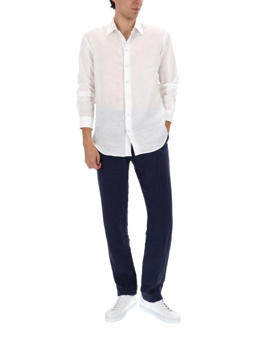Emporio Armani Deep Navy Relaxed Fit Linen Trousers