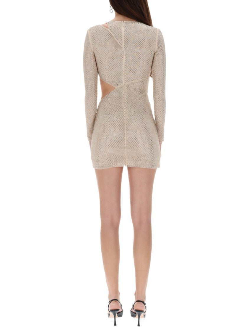 Self-Portrait Rhinestones Long-Sleeve Mini Dress