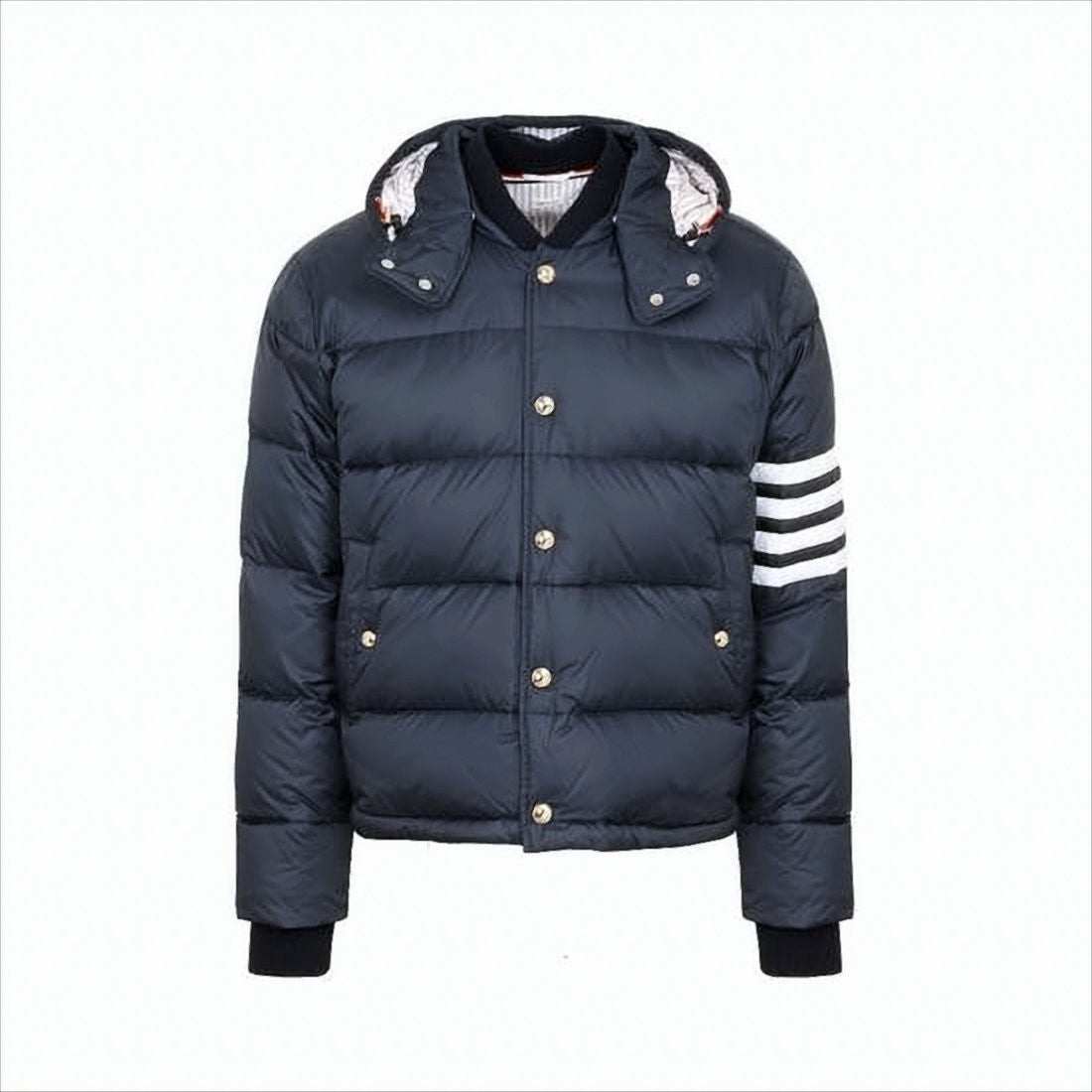Thom Browne Quilted Padded Jacket With Detachable Hood And Bold Stripes