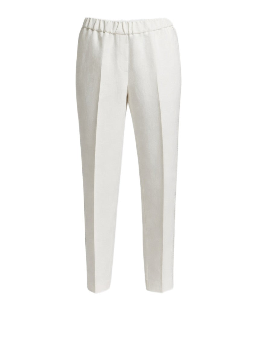 Peserico Straight White Trousers With Elastic Waistband And Subtle Accent