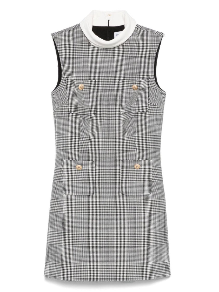 Self-Portrait Sleeveless Mini Dress With Prince Of Wales Check Pattern And Flap Pockets