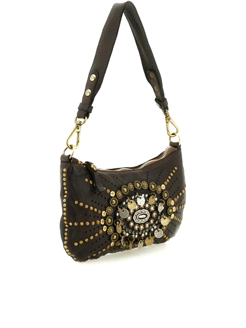 Campomaggi Dark Brown Handbag With Intricate Studded Design