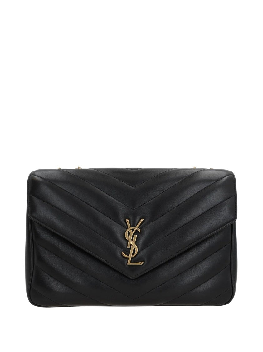 Saint Laurent Chevron Quilted Black Lambskin Crossbody Bag With Chain Strap