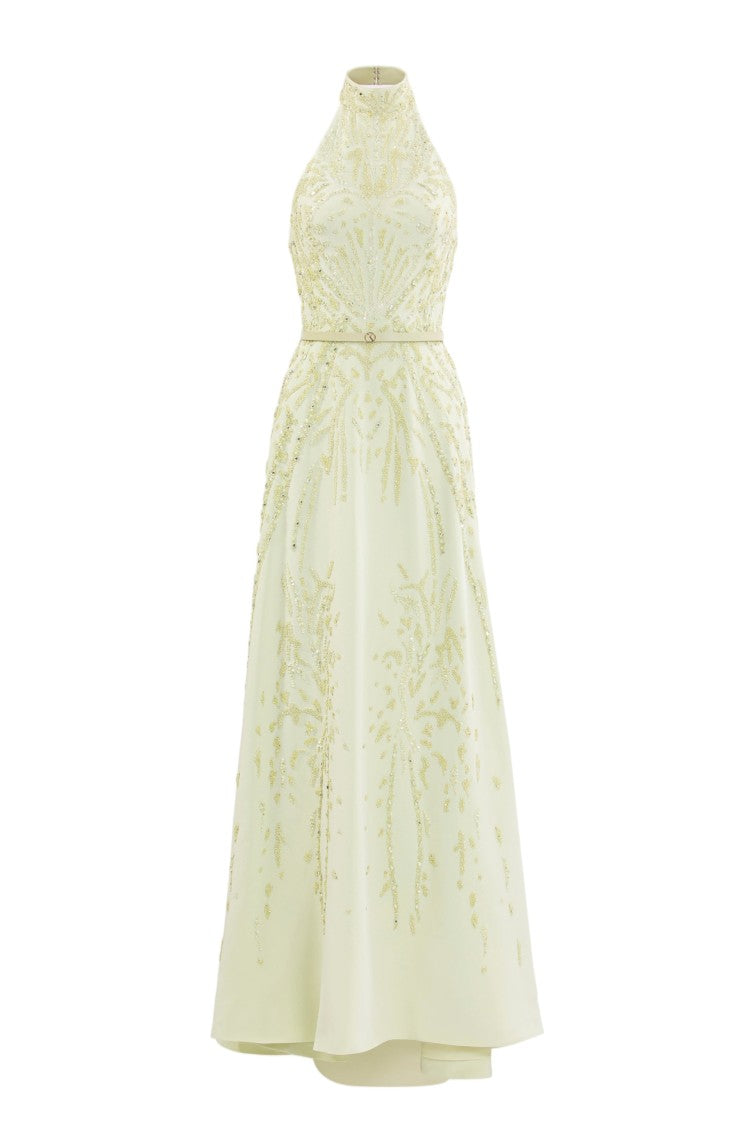Saiid Kobeisy Halter Neck Embroidered Crepe Dress