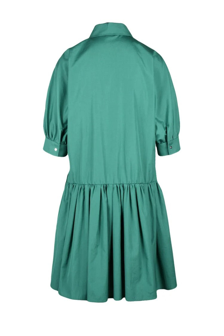 Max Mara Flared Button-Down Dress With Puff Sleeves