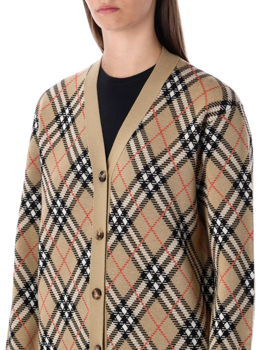 Burberry London Wool Blend Check Cardigan