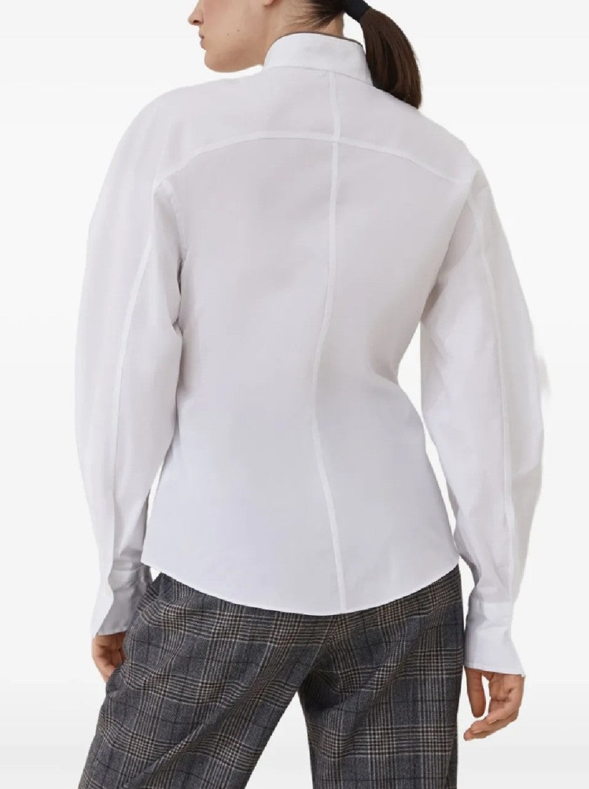 Brunello Cucinelli High Mandarin Collar Long-Sleeved Blouse With Tailored Seams