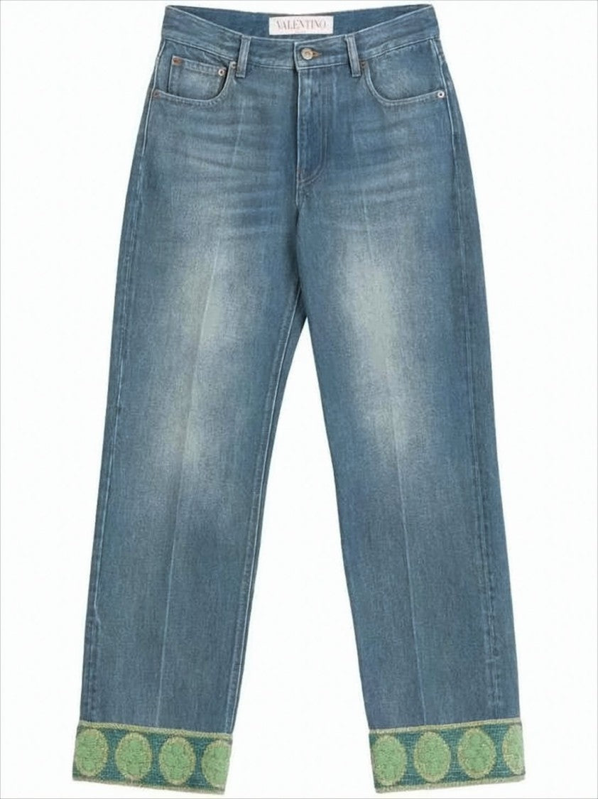 Valentino Garavani Straight-Leg Denim Pants With Unique Cuff Detail