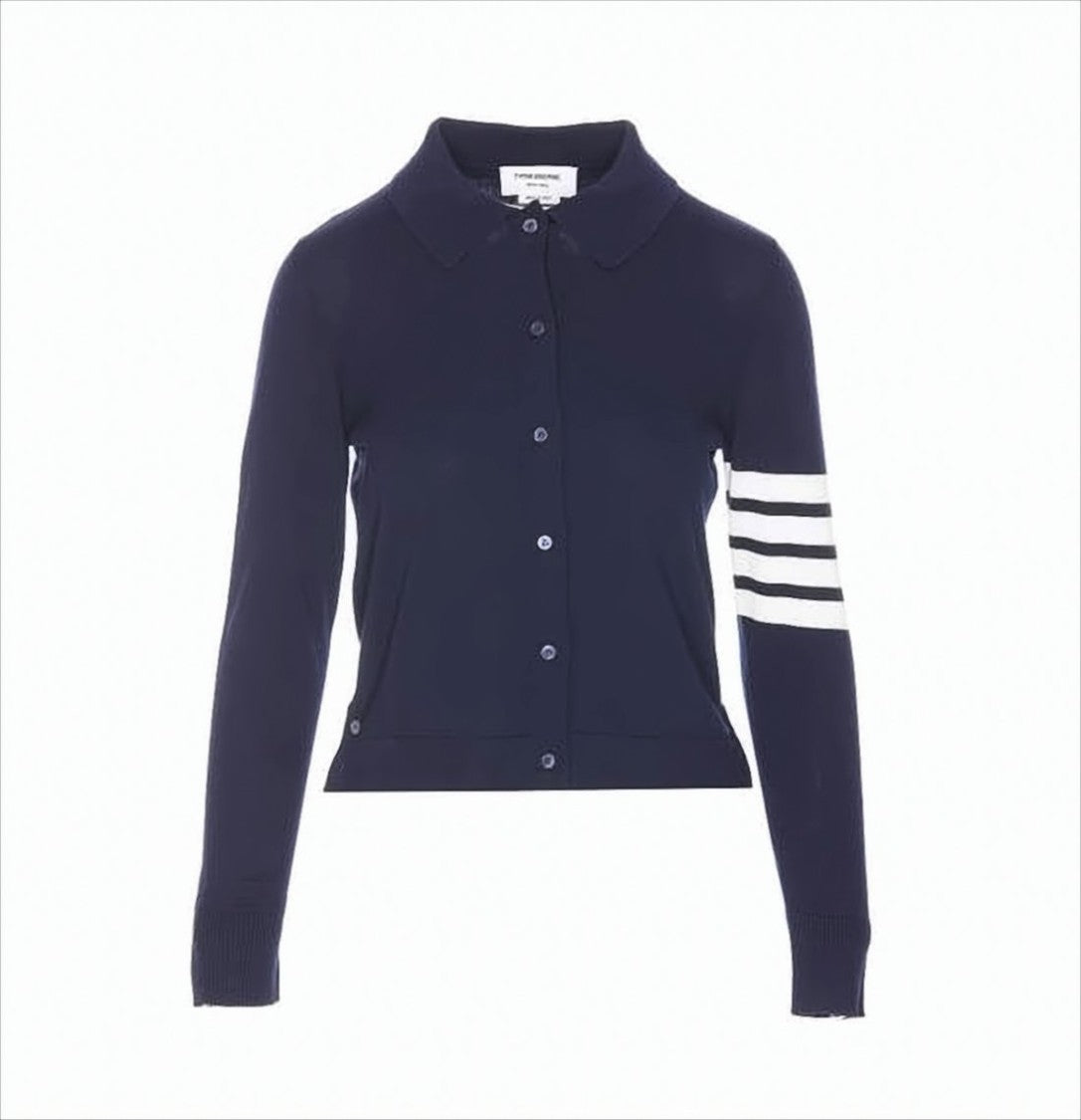 Thom Browne Navy Blue Cardigan With Striped Accent