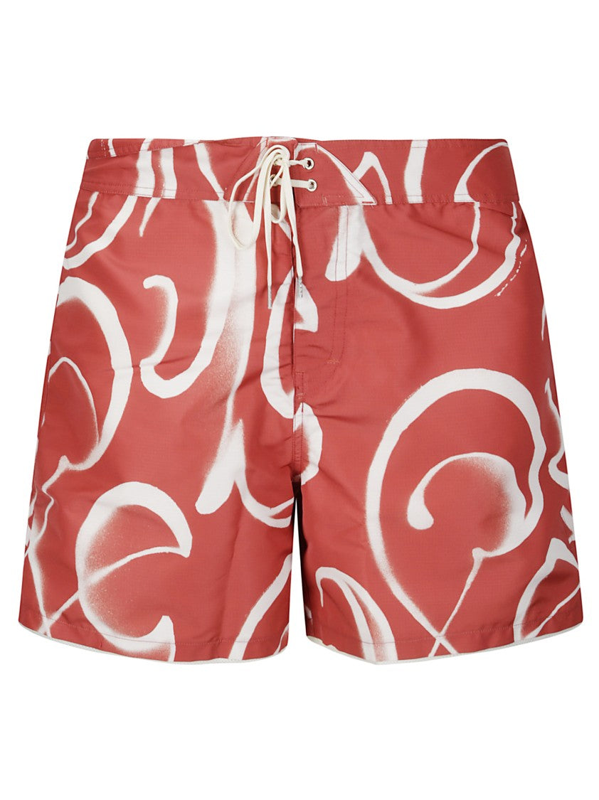 Stockholm Surfboard Club Abstract Print Red Shorts