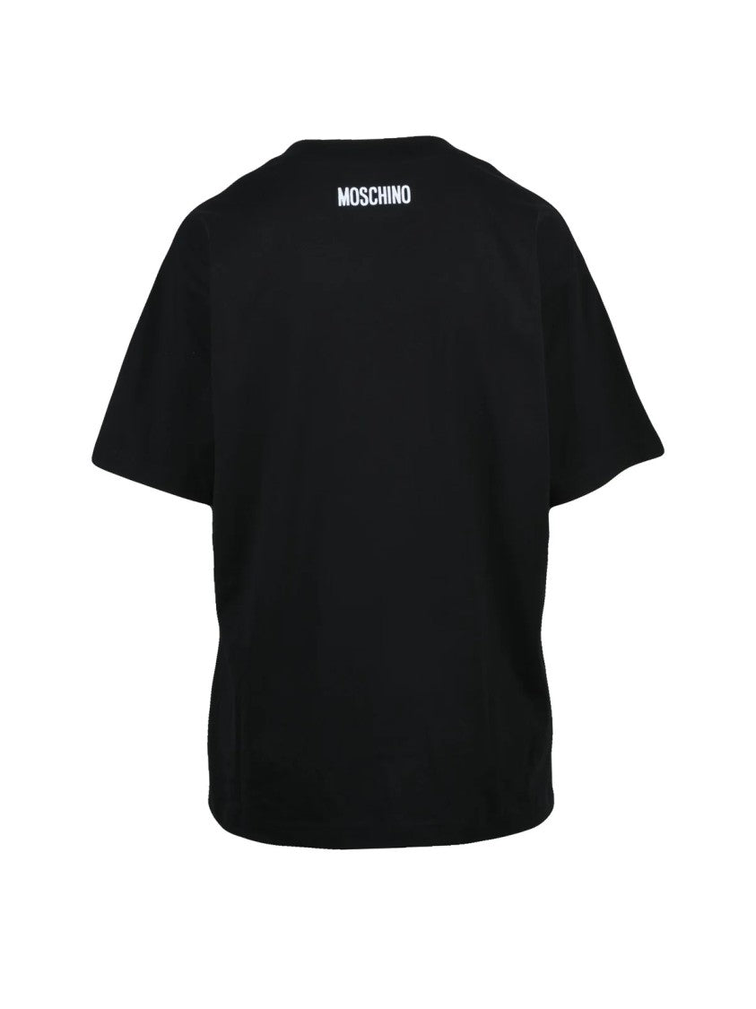 Moschino Black Patchwork Crew Neck Cotton T-Shirt